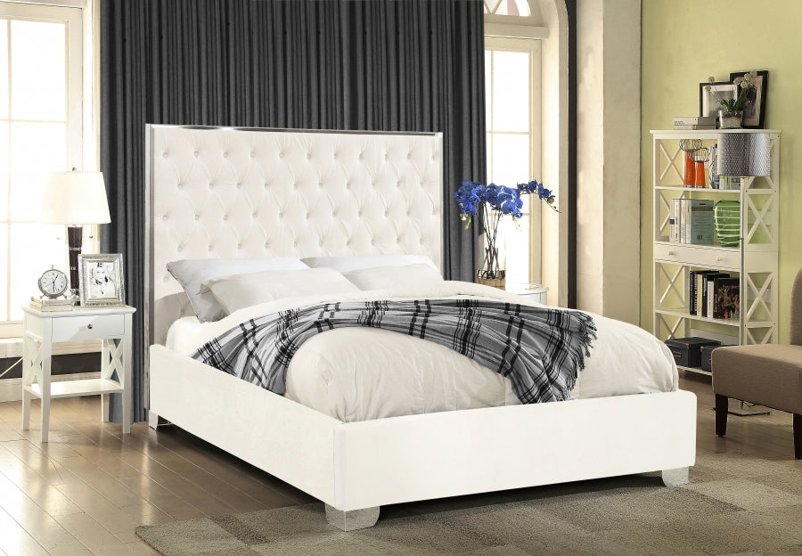 Hailey Velvet Bed - White
