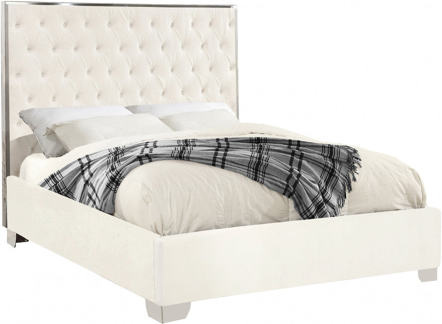 Hailey Velvet Bed - White