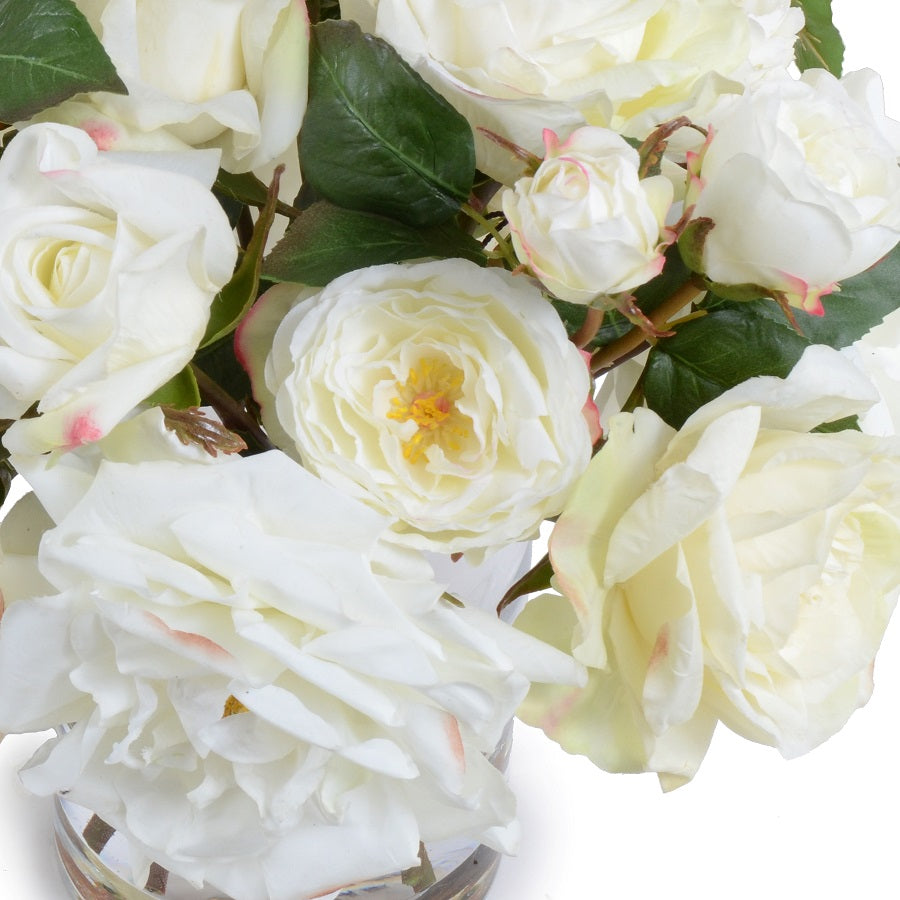 ARTIFICIAL WHITE ROSE BOUQUET IN GLASS