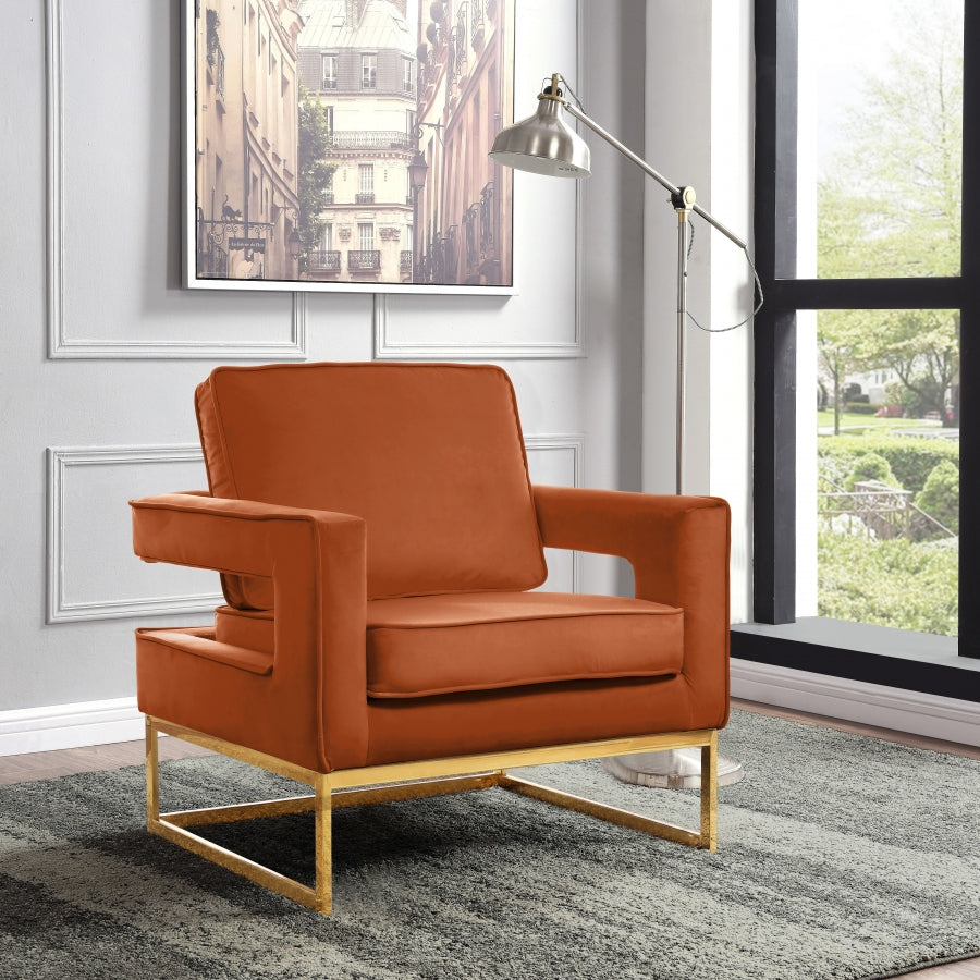 Emilia Velvet Accent Chair - Cognac