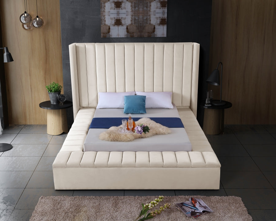 Rene Velvet Bed - Cream