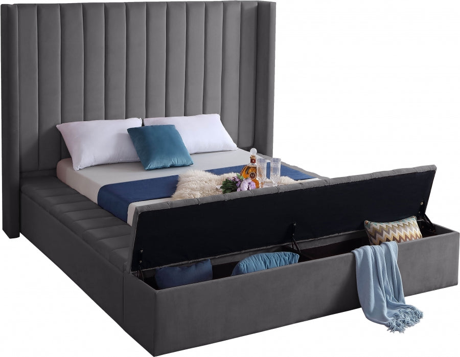 Rene Velvet Bed - Grey