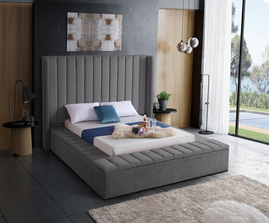 Rene Velvet Bed - Grey