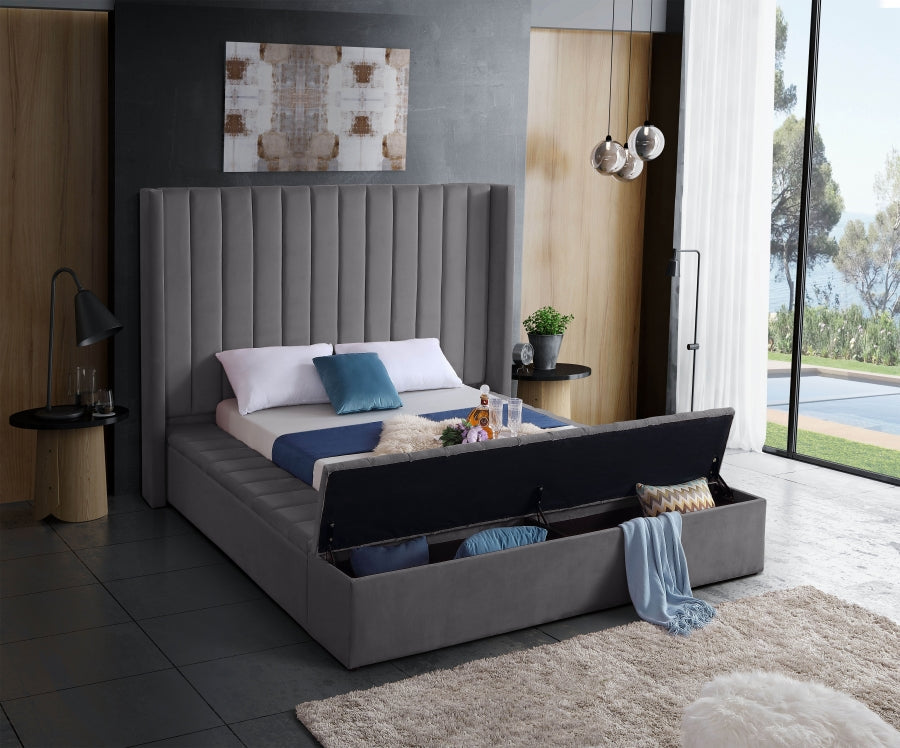 Rene Velvet Bed - Grey