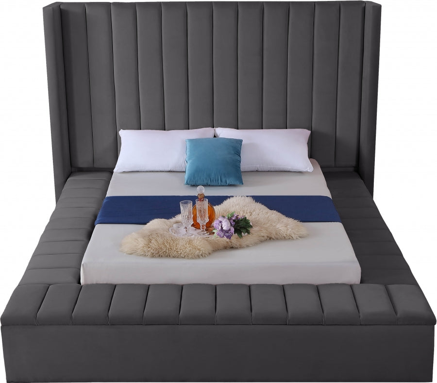 Rene Velvet Bed - Grey