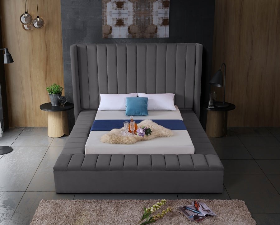 Rene Velvet Bed - Grey