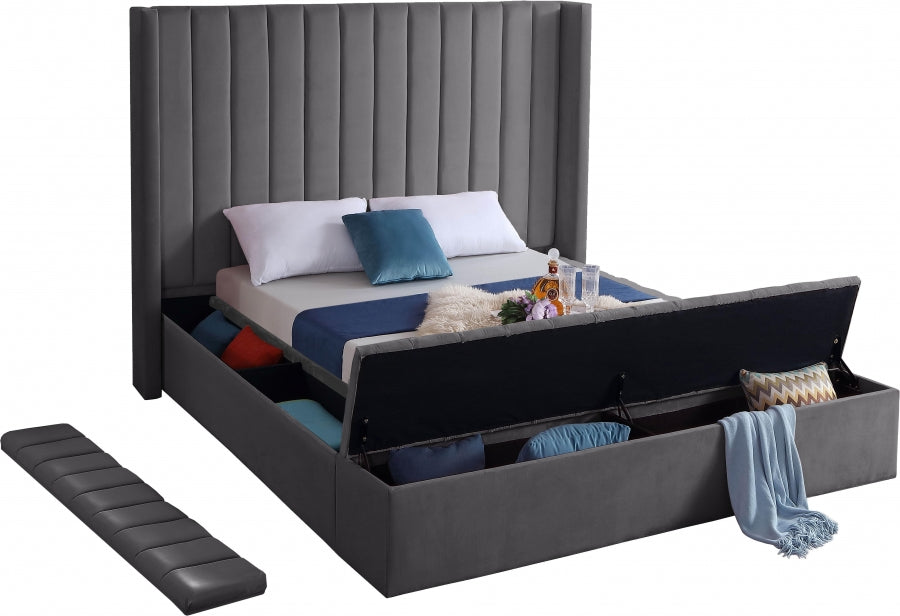 Rene Velvet Bed - Grey