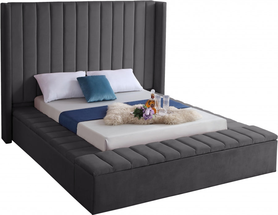Rene Velvet Bed - Grey