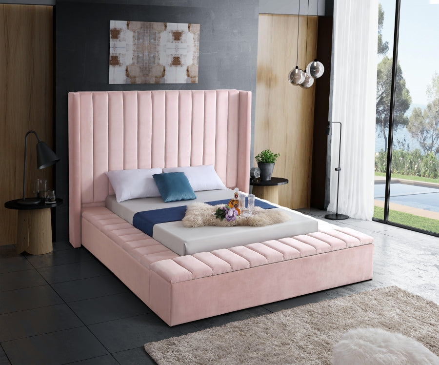 Rene Velvet Bed - Pink