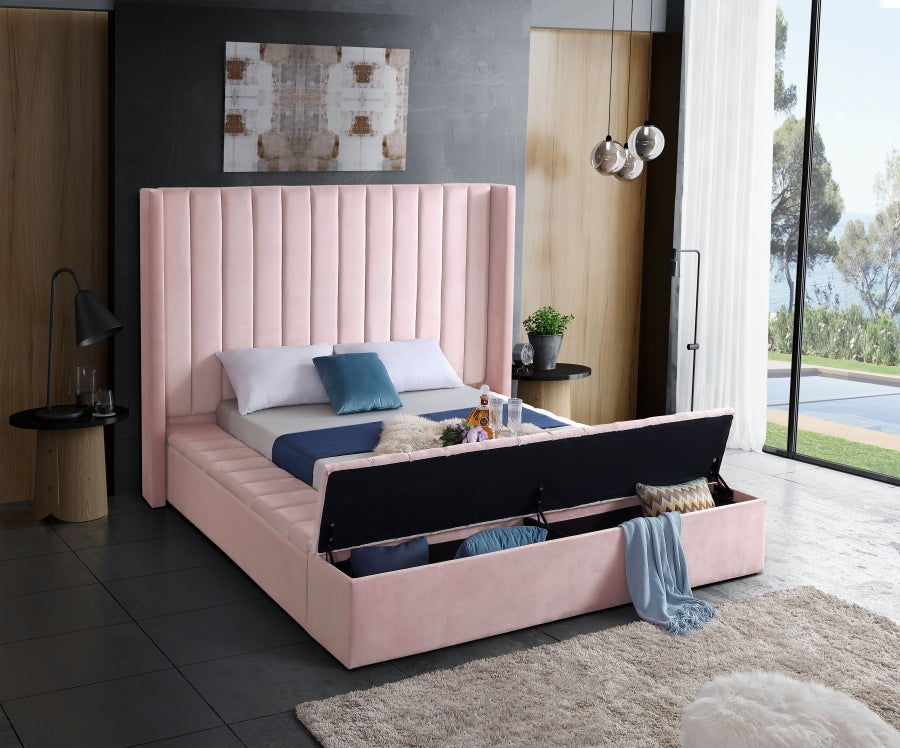 Rene Velvet Bed - Pink
