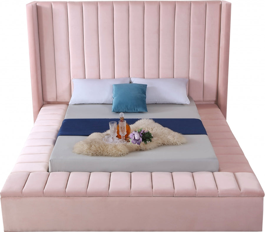 Rene Velvet Bed - Pink