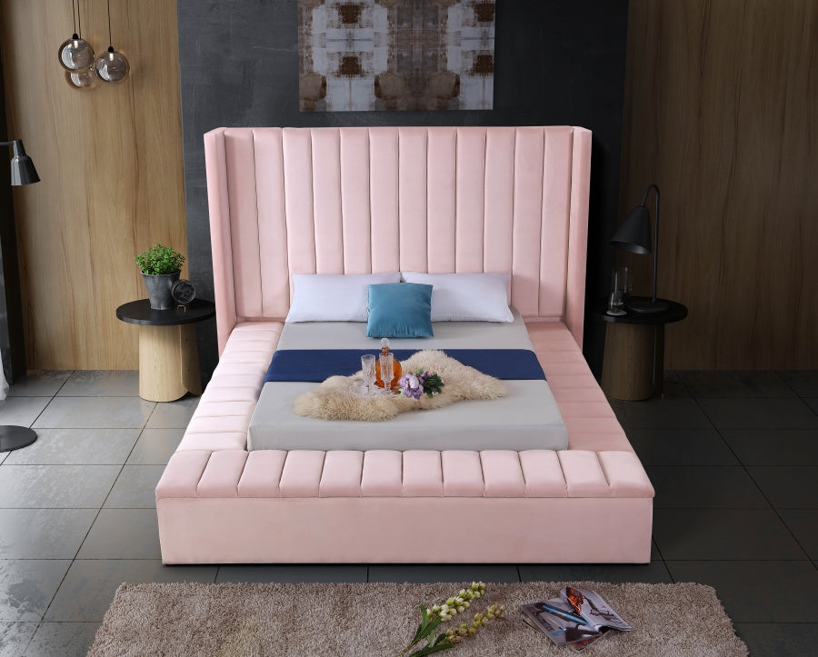 Rene Velvet Bed - Pink