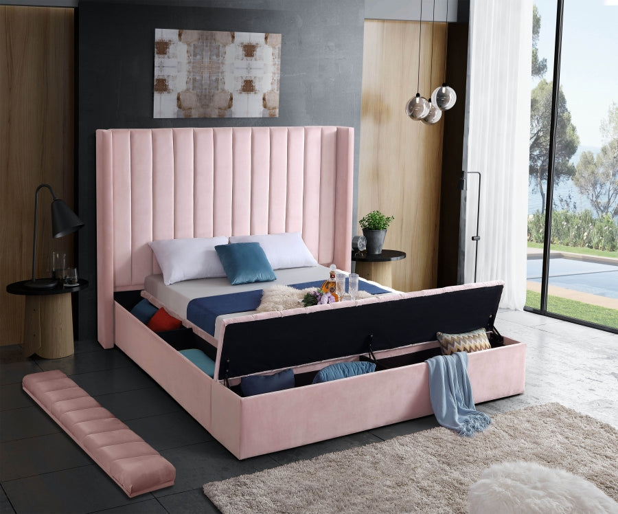 Rene Velvet Bed - Pink
