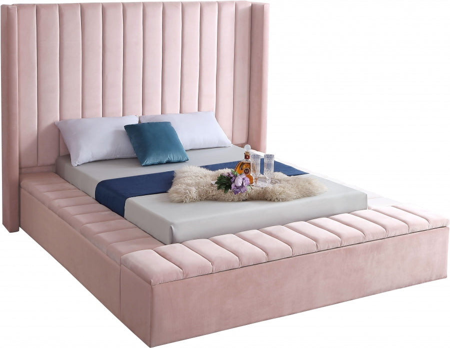 Rene Velvet Bed - Pink