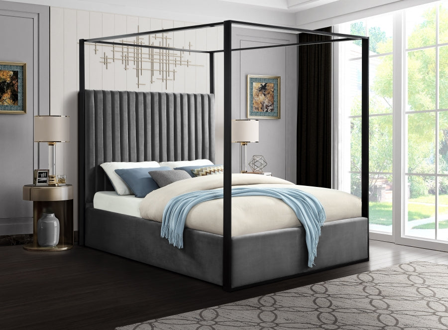 Emerald Velvet Bed - Grey