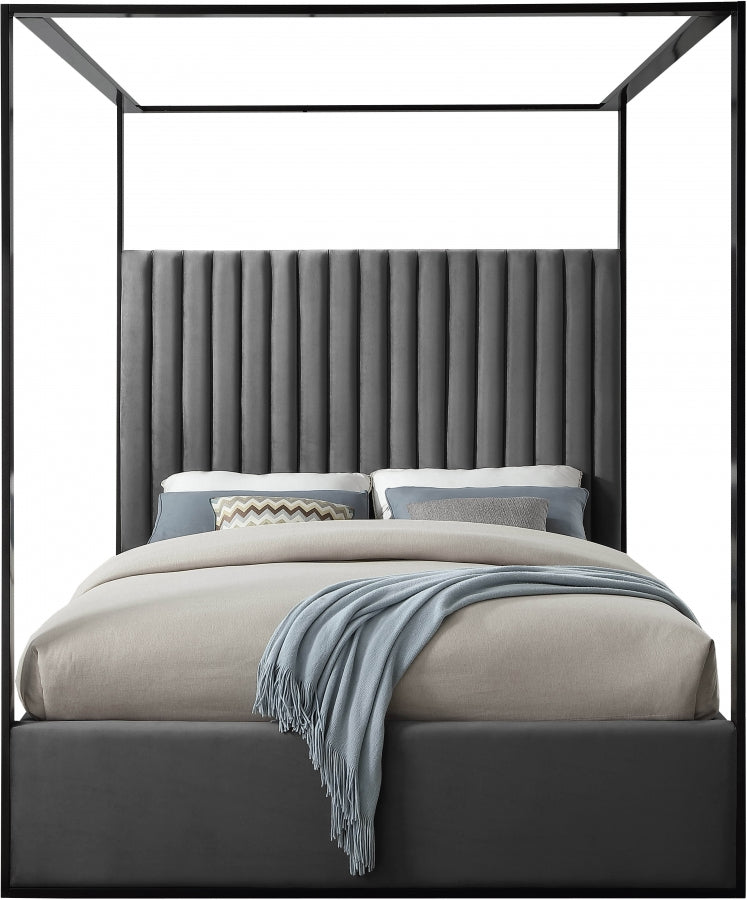 Emerald Velvet Bed - Grey