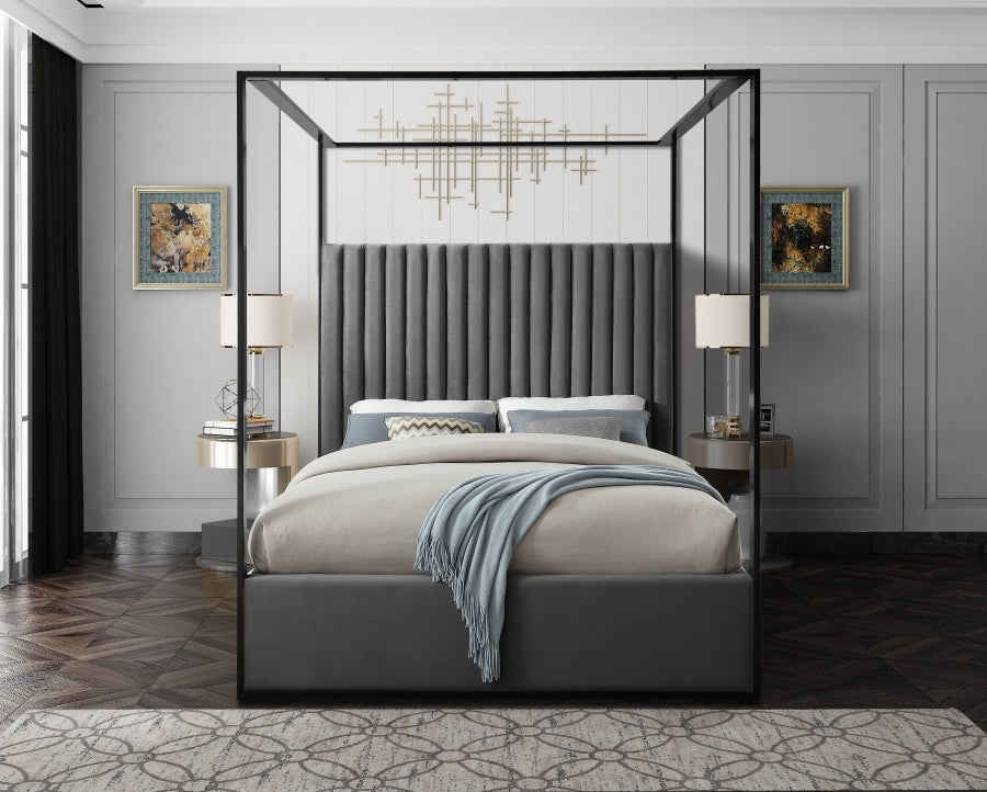 Emerald Velvet Bed - Grey