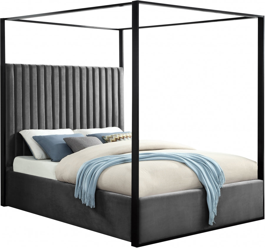 Emerald Velvet Bed - Grey