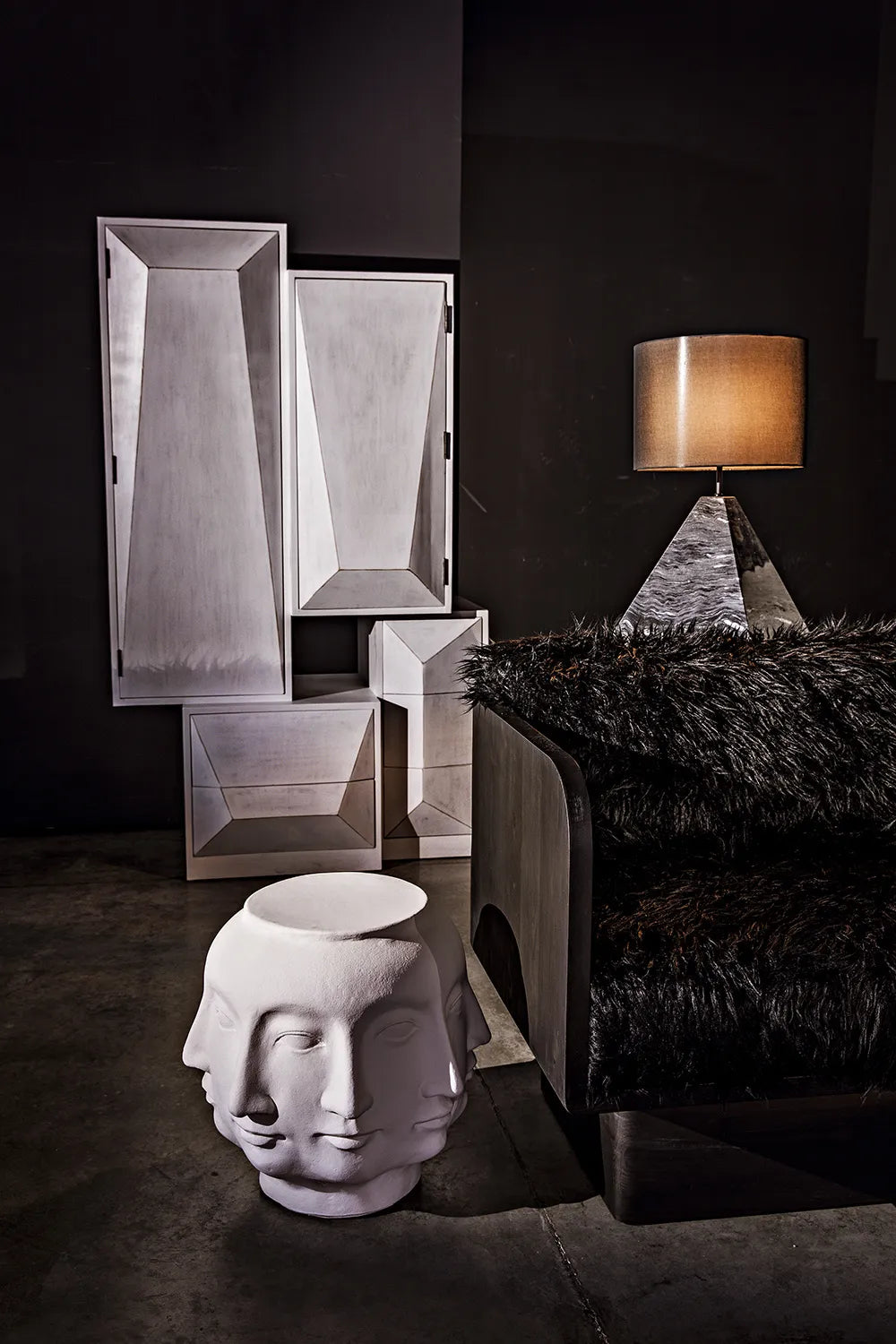 MULTI FACE STOOL - BLACK FIBER CEMENT