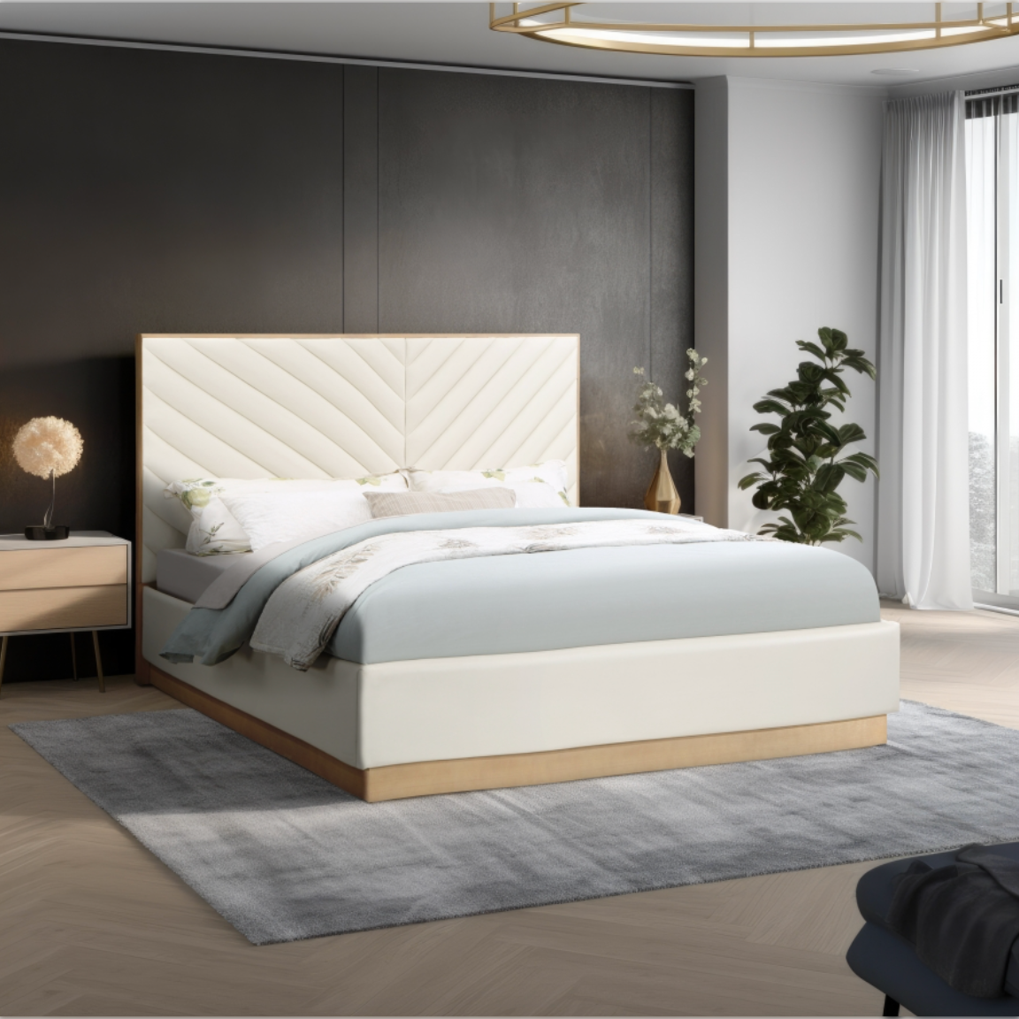 Zeke Vegan Leather Bed - Cream