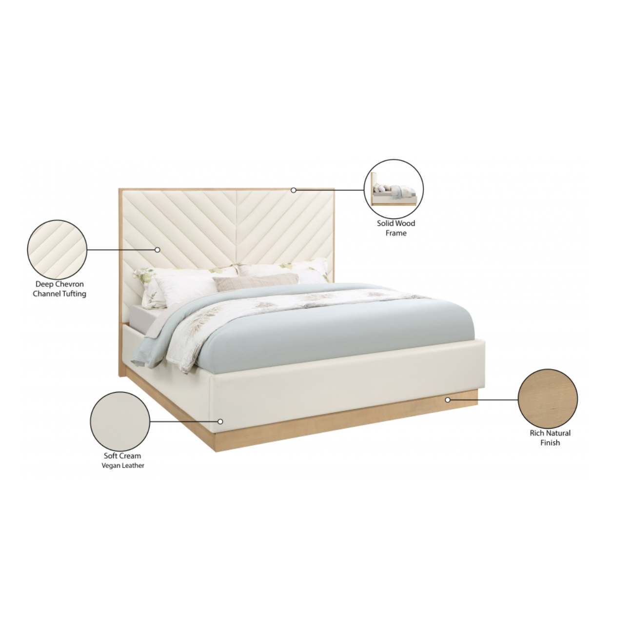 Zeke Vegan Leather Bed - Cream