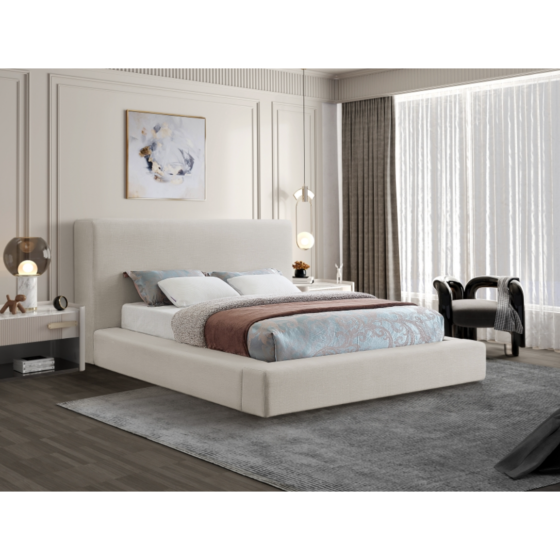 Coby Linen Textured Fabric Bed - Beige