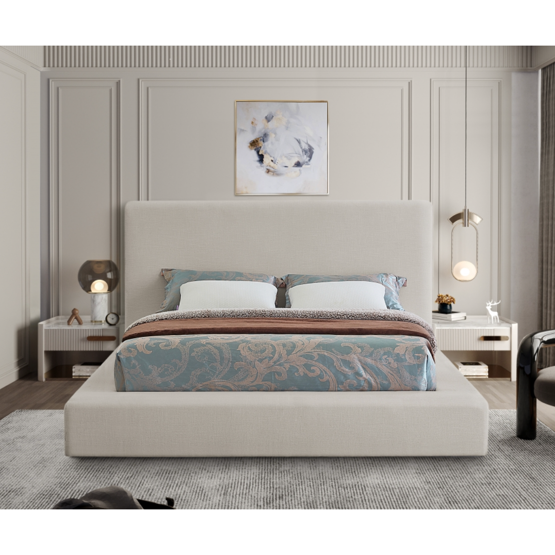 Coby Linen Textured Fabric Bed - Beige