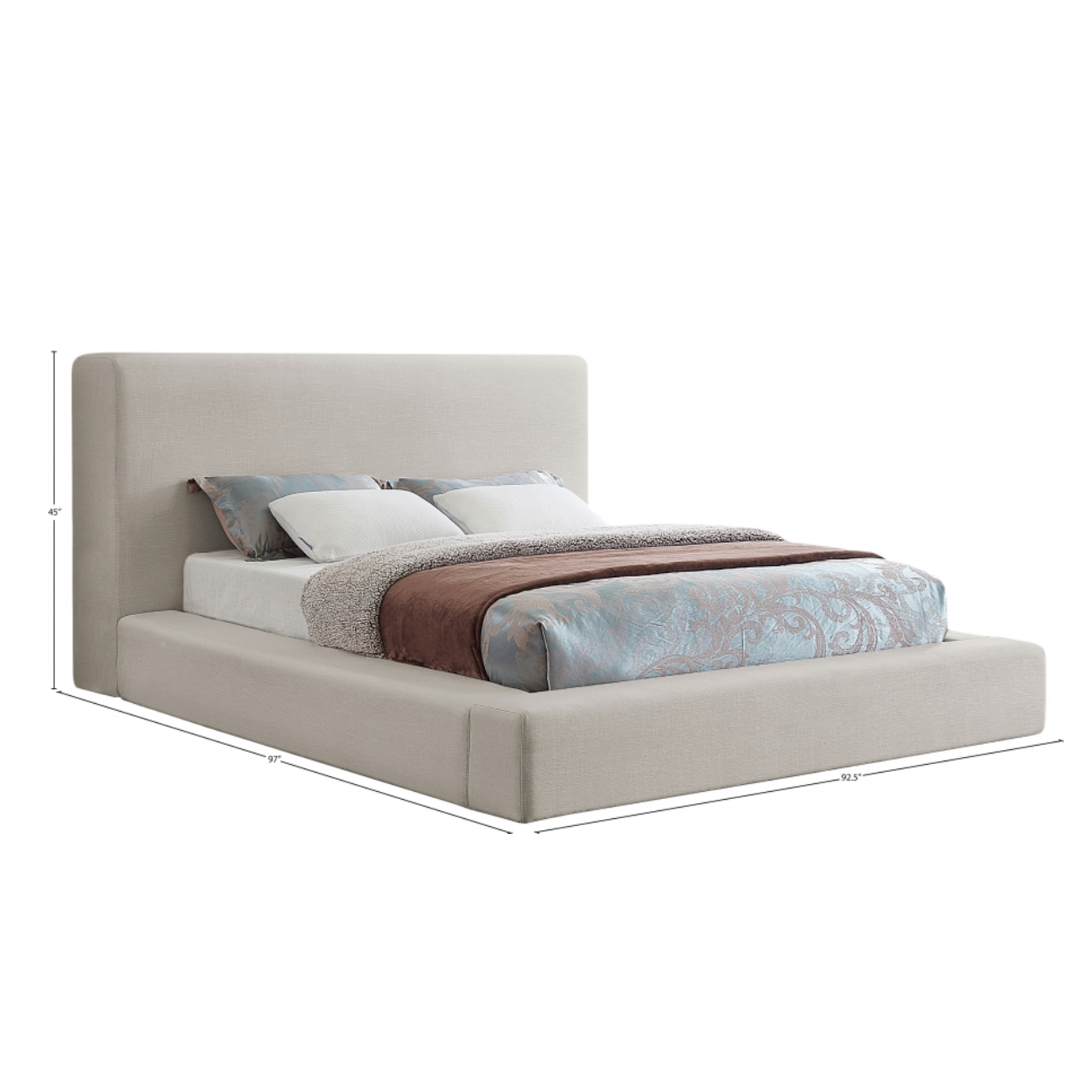 Coby Linen Textured Fabric Bed - Beige