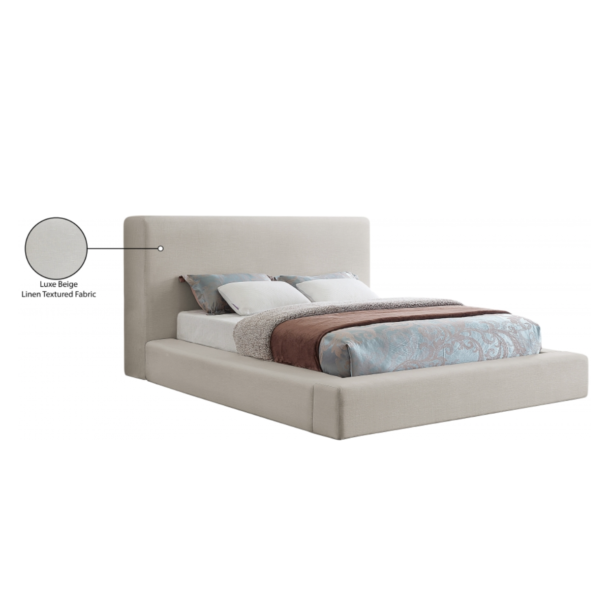 Coby Linen Textured Fabric Bed - Beige