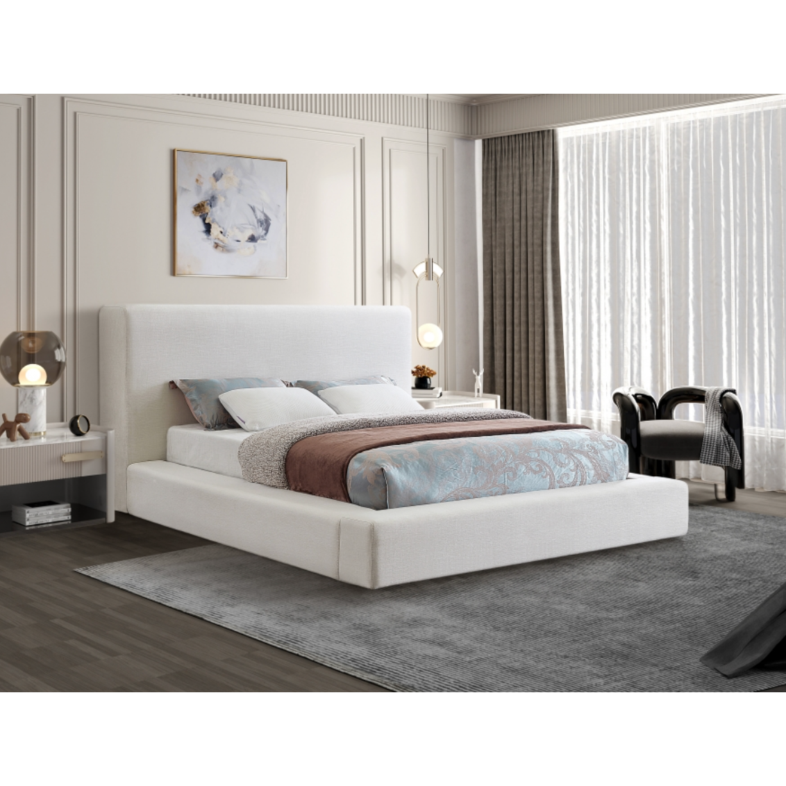 Coby Linen Textured Fabric Bed - Cream
