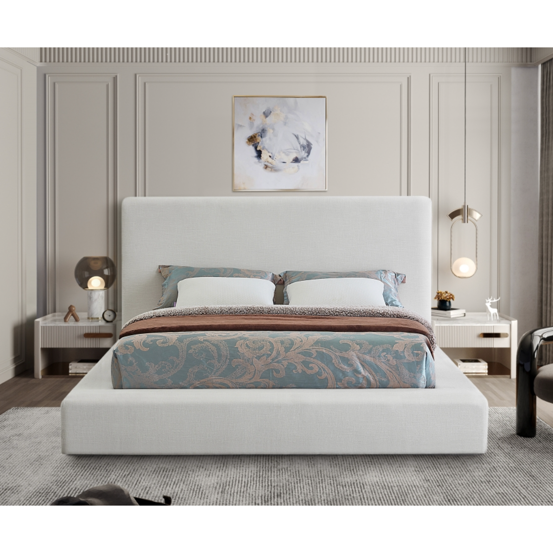 Coby Linen Textured Fabric Bed - Cream