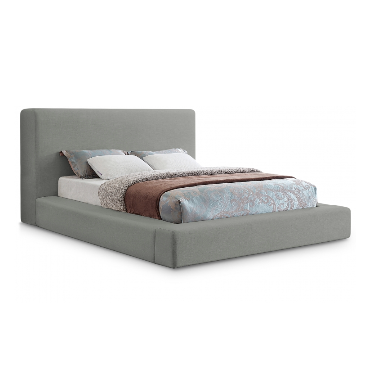 Coby Linen Textured Fabric Bed - Grey