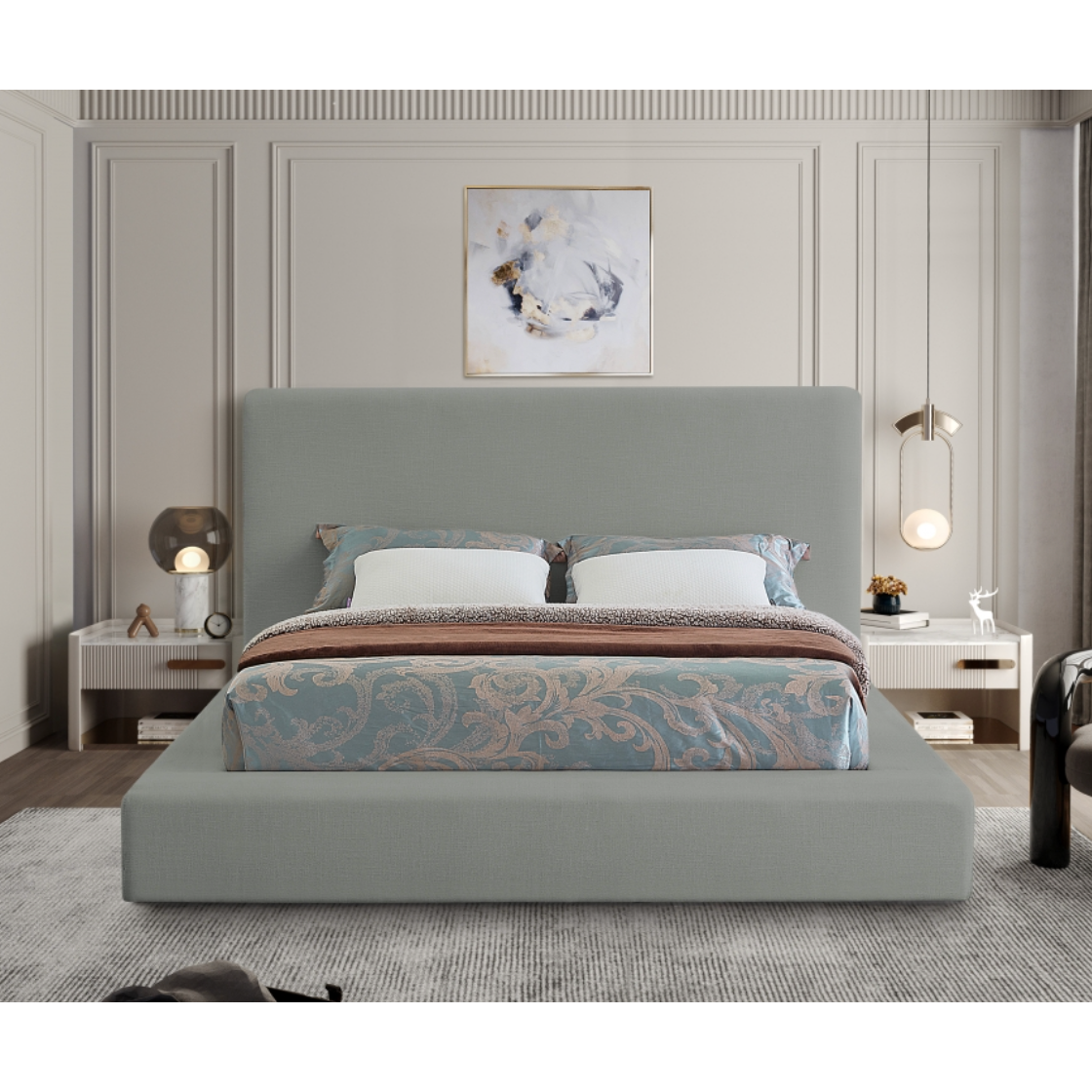 Coby Linen Textured Fabric Bed - Grey