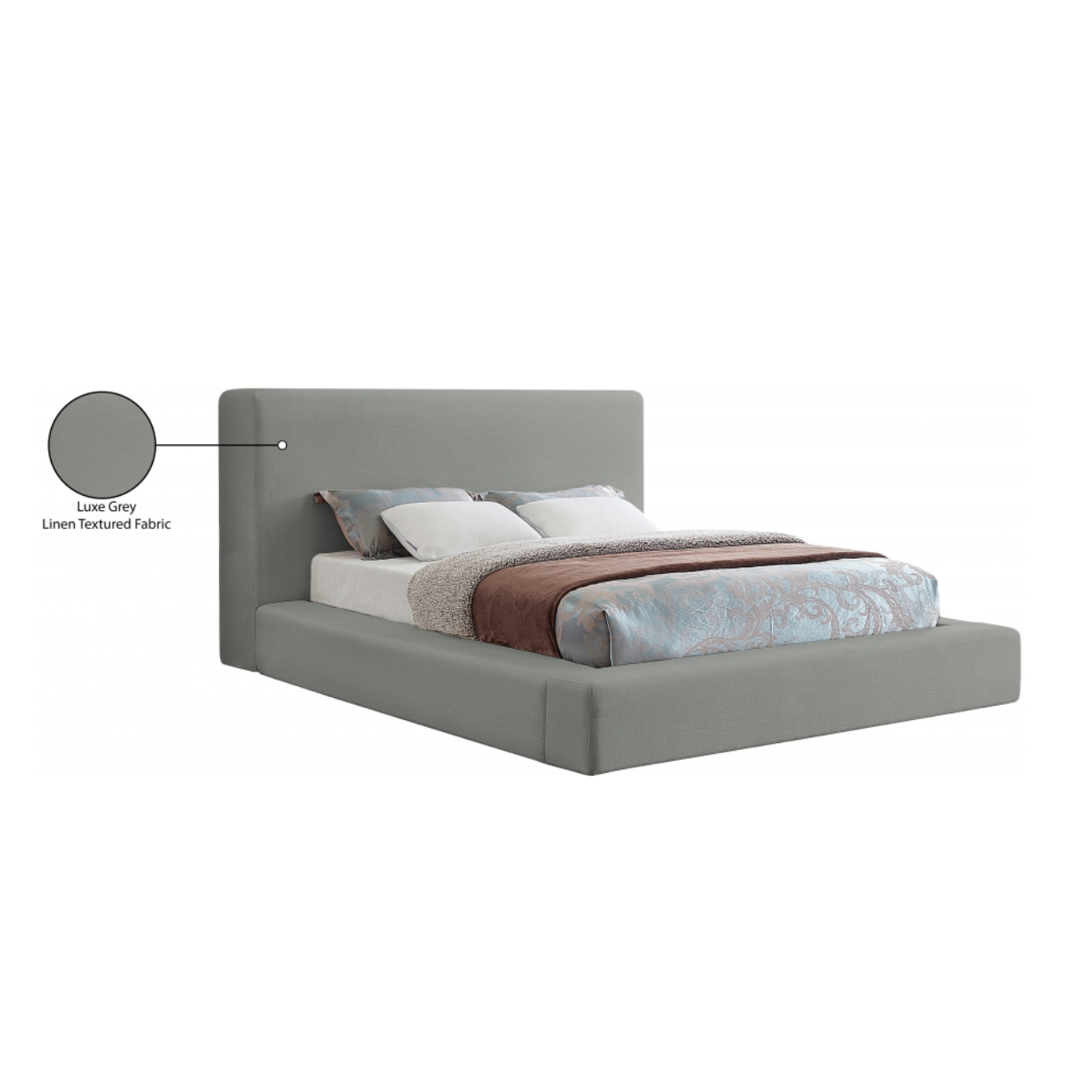 Coby Linen Textured Fabric Bed - Grey