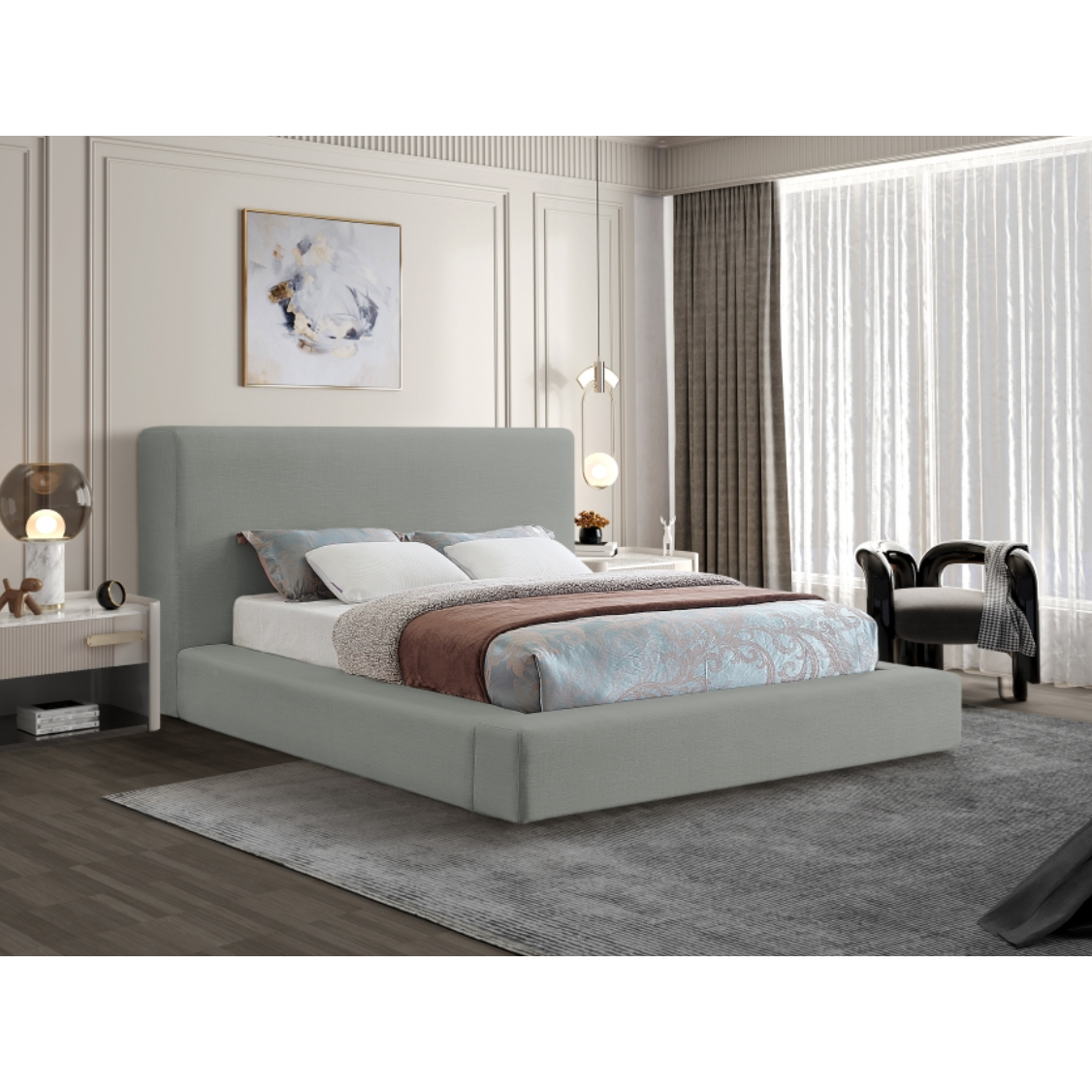 Coby Linen Textured Fabric Bed - Grey