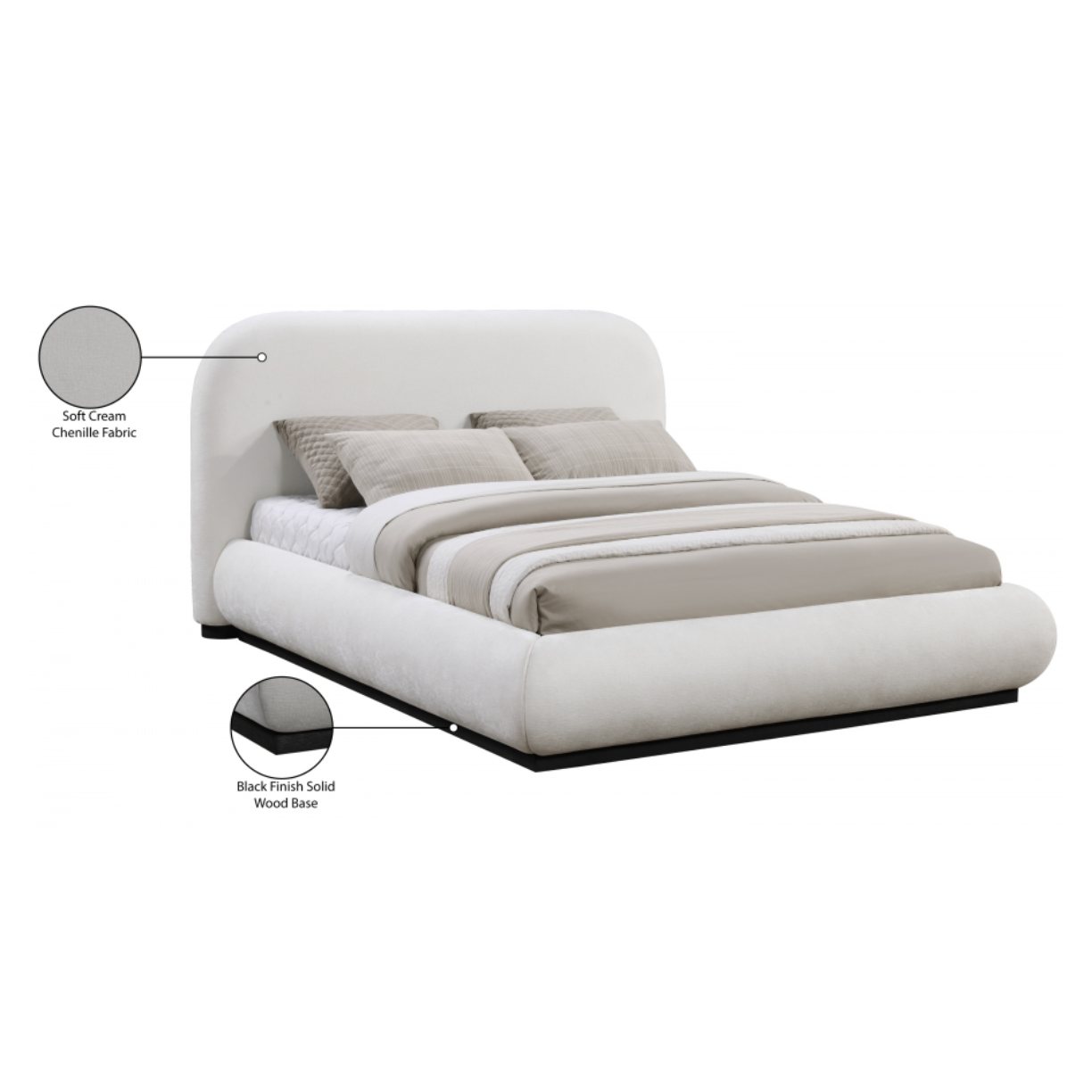 Tristen Chenille Fabric Bed - Cream