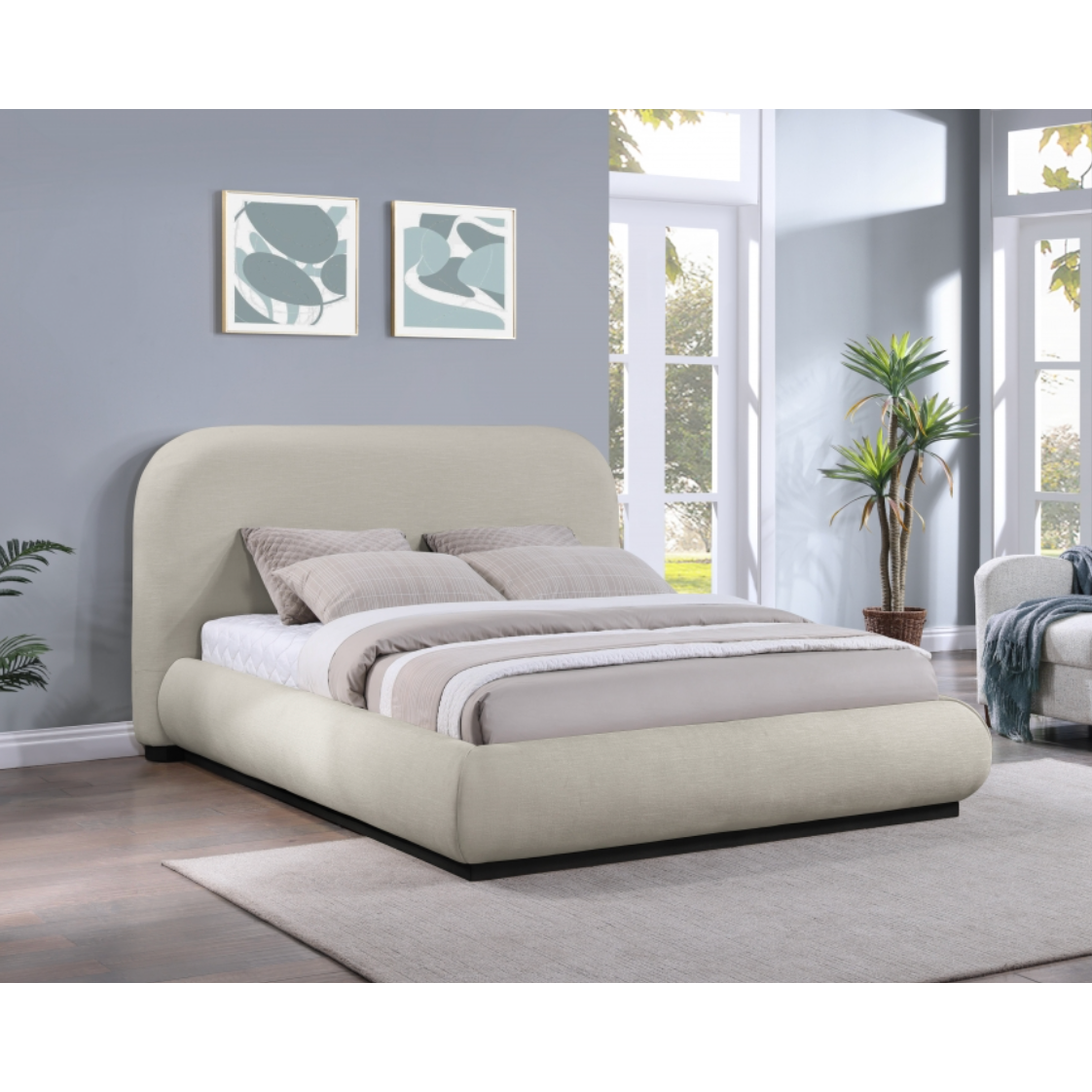 Tristen Chenille Fabric Bed - Beige