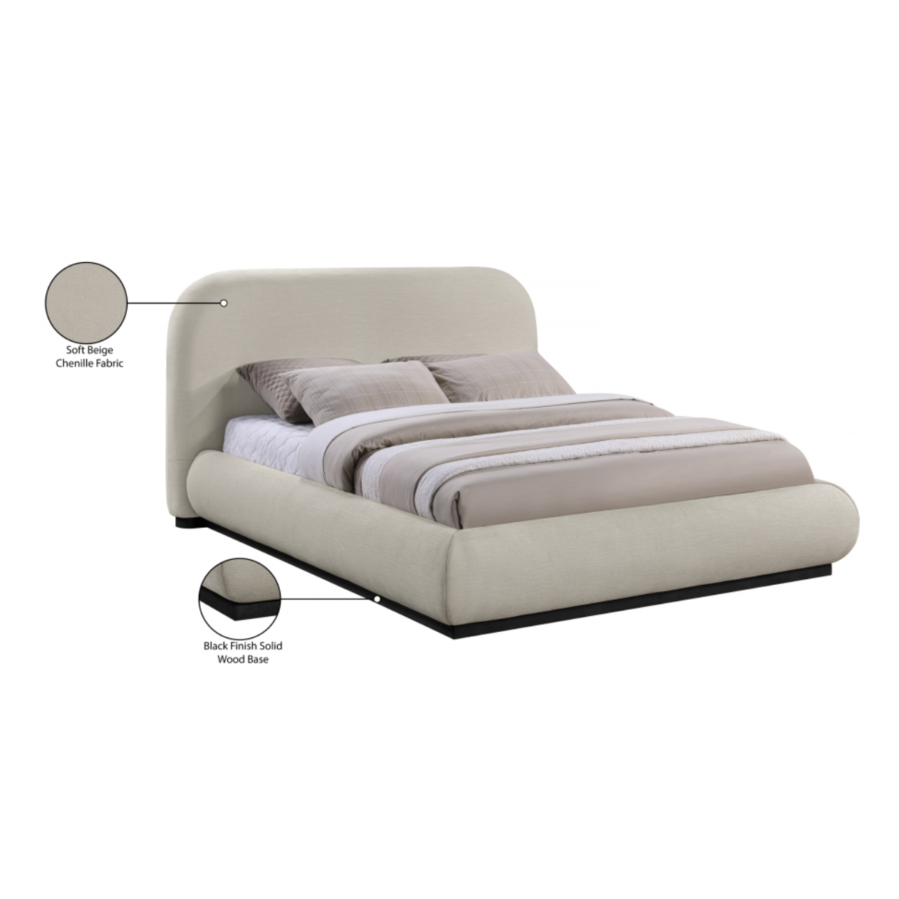 Tristen Chenille Fabric Bed - Beige
