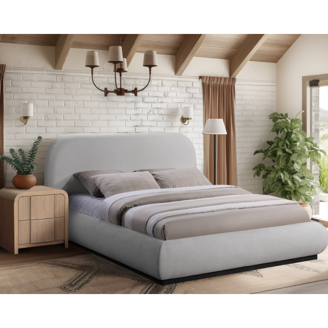 Tristen Chenille Fabric Bed - Grey