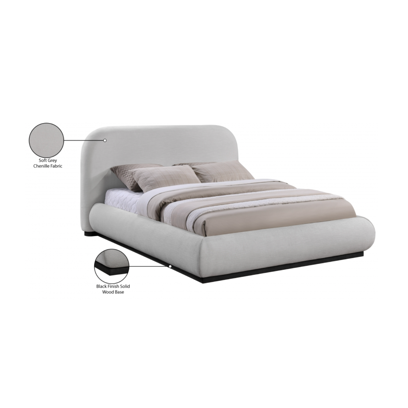 Tristen Chenille Fabric Bed - Grey