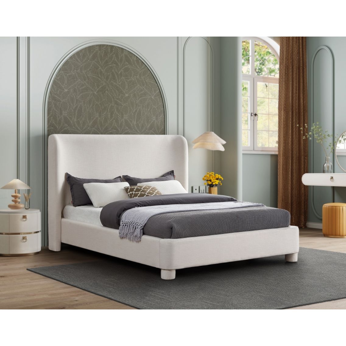 Brandi Linen Textured Fabric Bed - Cream