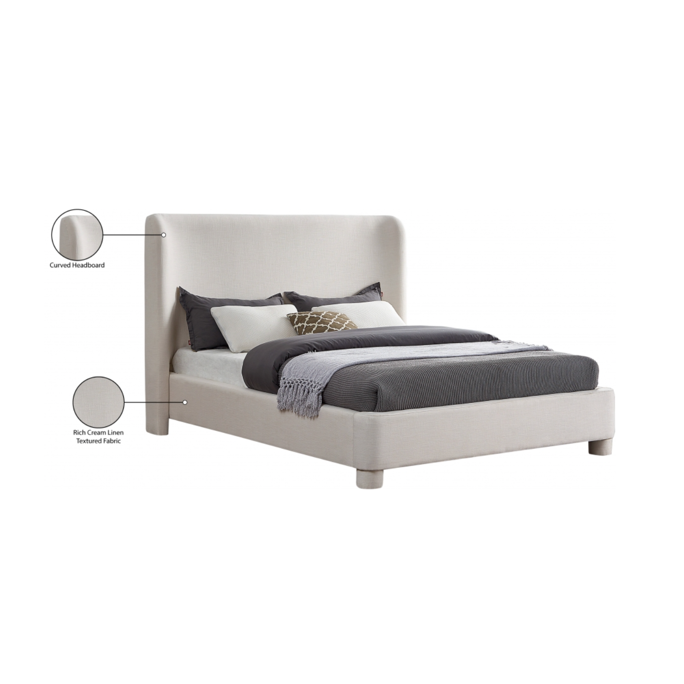 Brandi Linen Textured Fabric Bed - Cream