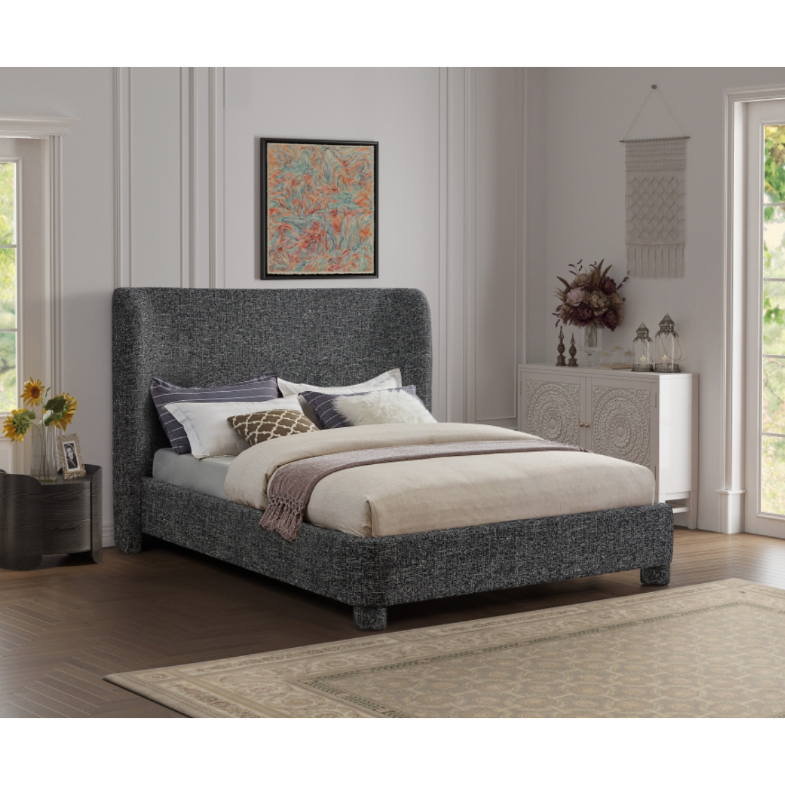 Brandi Linen Textured Fabric Bed - Black