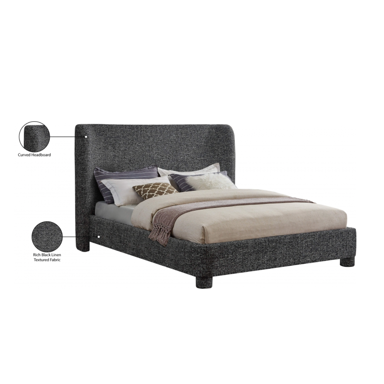 Brandi Linen Textured Fabric Bed - Black