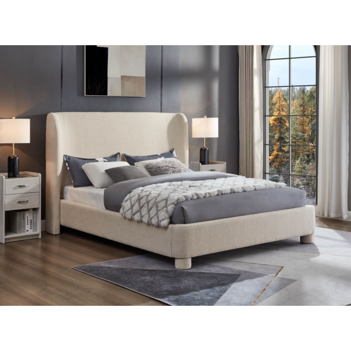 Brandi Linen Textured Fabric Bed - Beige