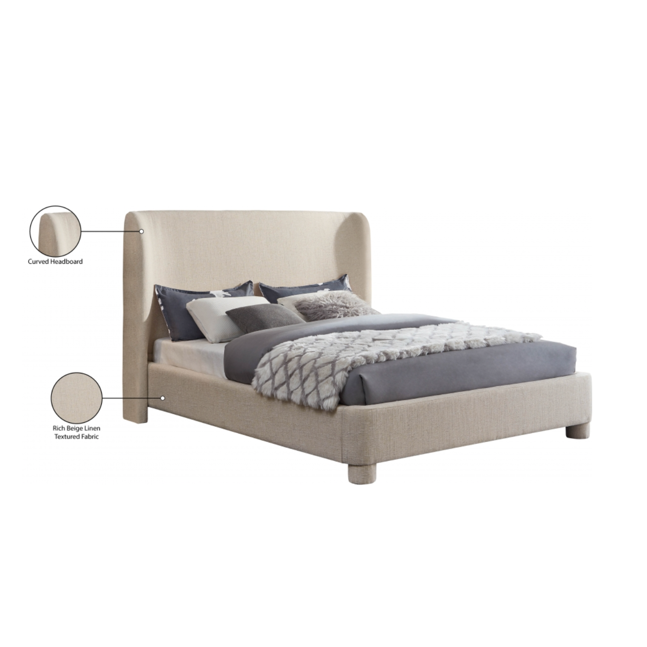 Brandi Linen Textured Fabric Bed - Beige