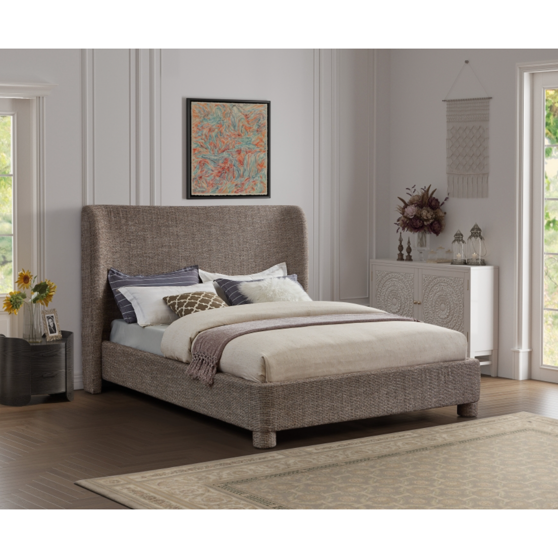 Brandi Linen Textured Fabric Bed - Brown