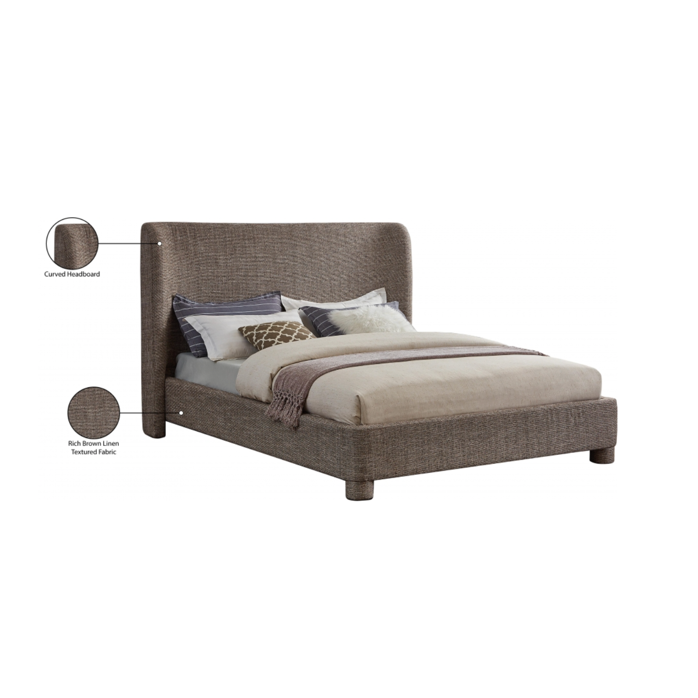 Brandi Linen Textured Fabric Bed - Brown