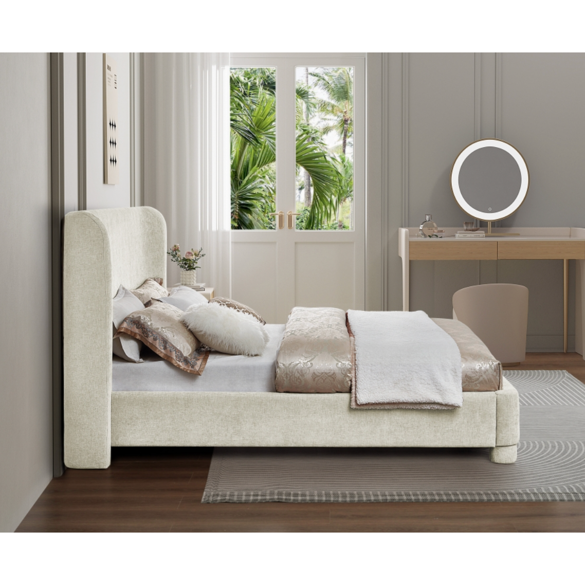Brandi Chenille Fabric Bed - Cream