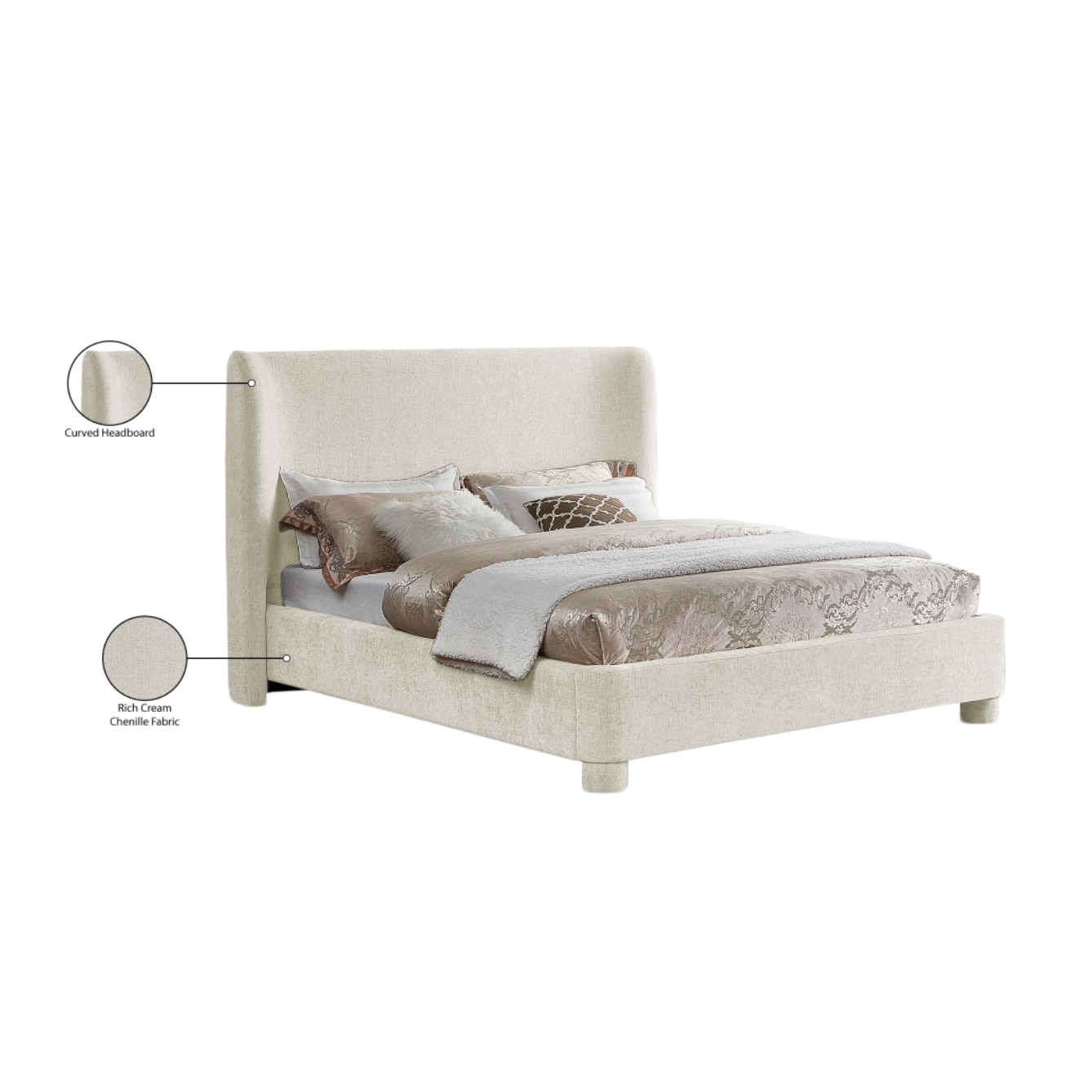 Brandi Chenille Fabric Bed - Cream